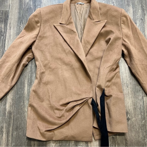 Gianni Versace Vintage 100% Wool Wrap-Tie Shoulder Pads Blazer Jacket Beige 10 - Picture 9 of 17